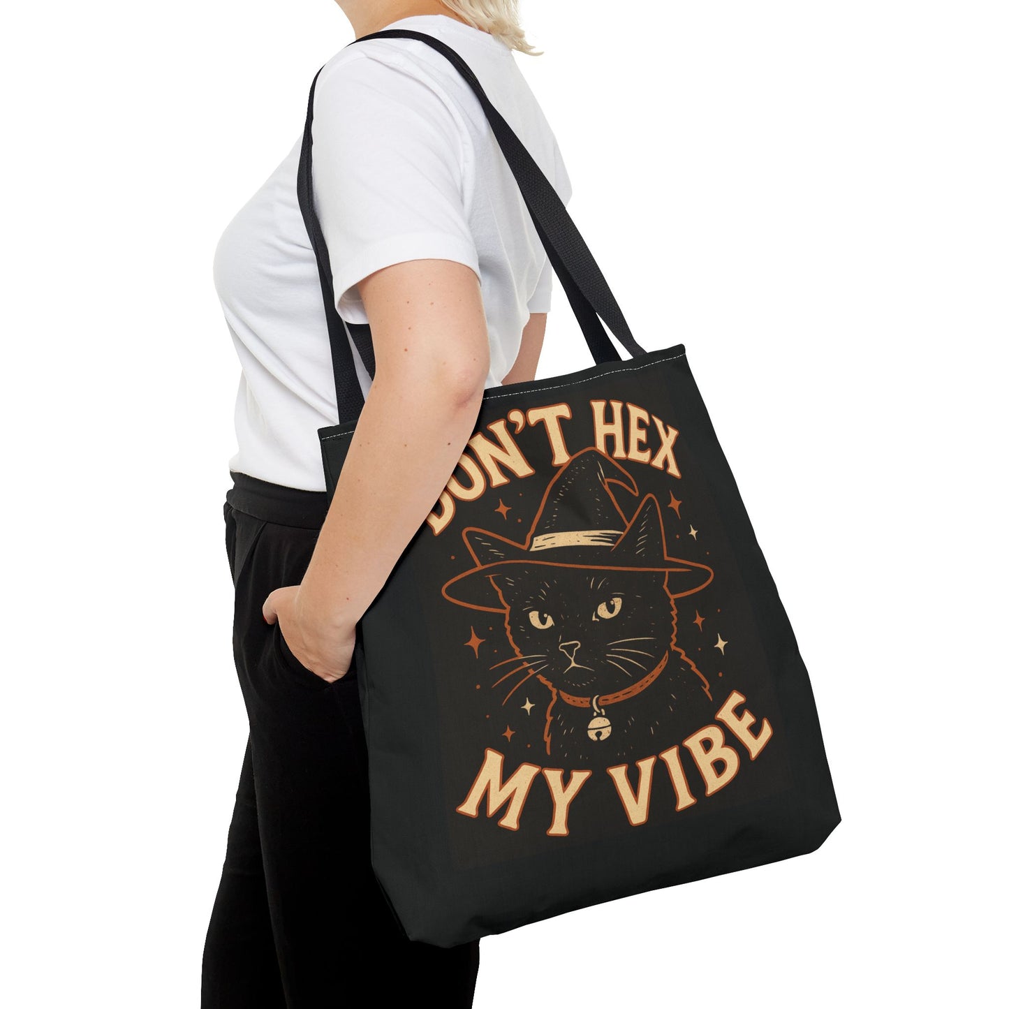 Dont Hex My Vibe Tote Bag Witchy Black Cat Bag, Funny Goth Witch Gift, Halloween Spellcaster Purse, Sarcastic Occult Accessory - Divine Mystic Moons