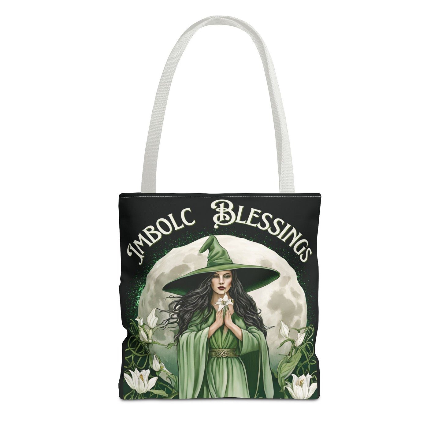 Imbolc Blessings Tote Bag, Wiccan Gift, Witchy Style Bag, Green Witch Shopping Tote, Wheel of the Year, Blessed Be - Divine Mystic Moons
