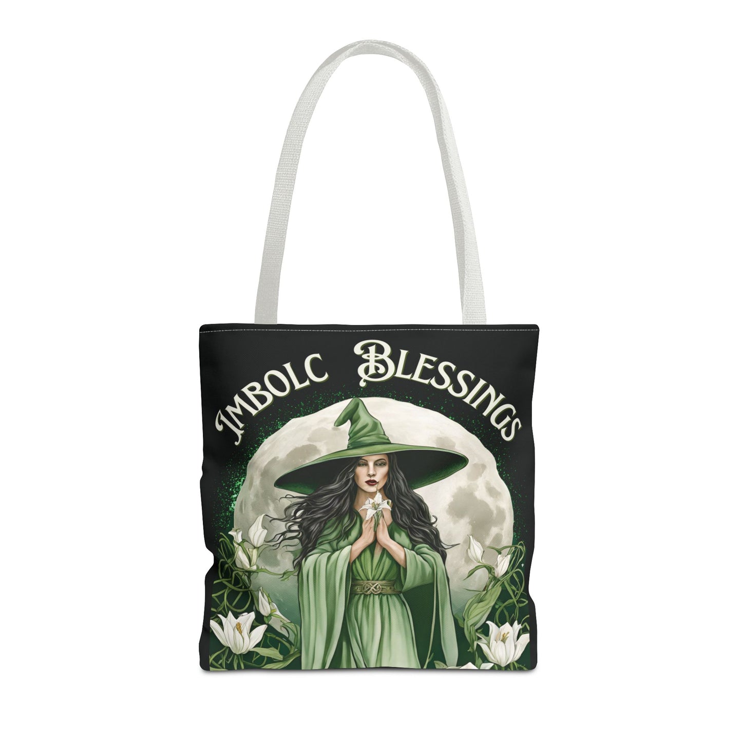 Imbolc Blessings Tote Bag, Wiccan Gift, Witchy Style Bag, Green Witch Shopping Tote, Wheel of the Year, Blessed Be - Divine Mystic Moons