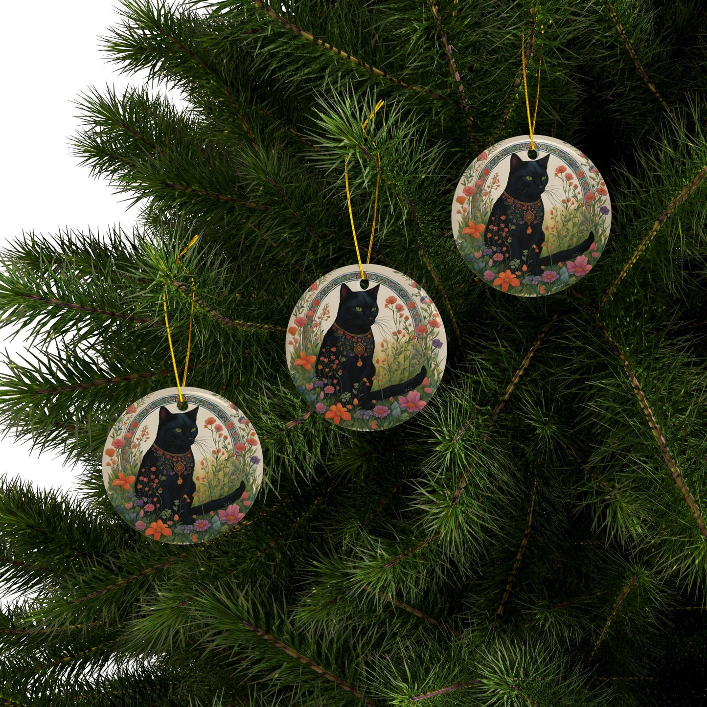 Field of Dreams Cat Ceramic Ornaments, Perfect for Pet Lovers, Holiday Decor, Gift for Cat Lovers, Set of 1/3/5/10 - Divine Mystic Moons
