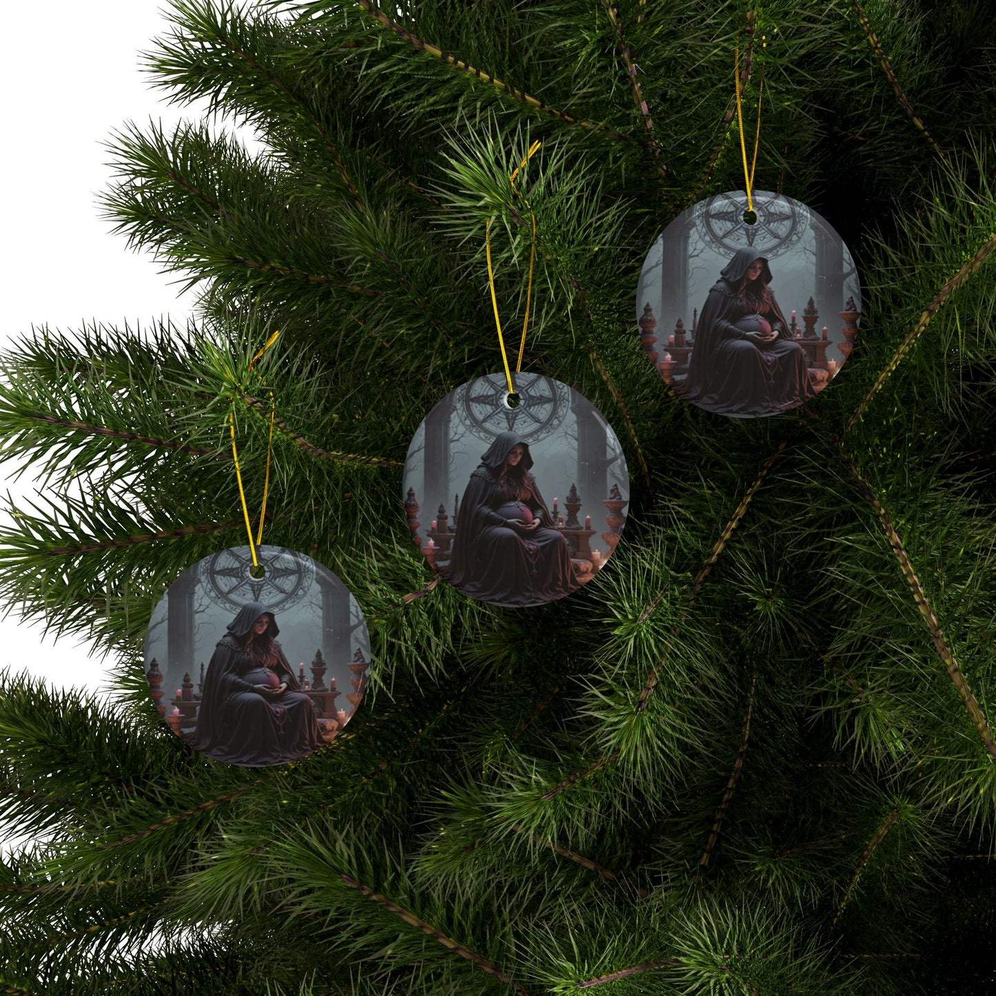 Enchanting Ceramic Ornaments, Mystical Home Decor, Gothic Christmas Decorations, Unique Gift, Witchy Holiday Ornaments, 2-Side Print - Divine Mystic Moons