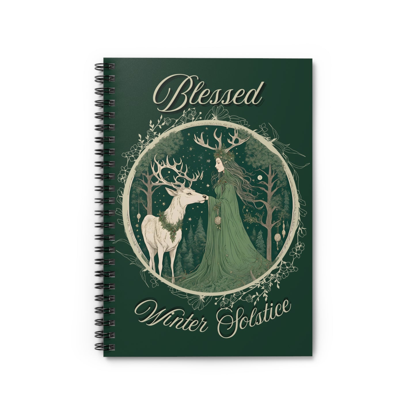Blessed Winter Solstice Notebook – Yule Spiral Journal with Forest Goddess & Stag, Pagan Witch Sabbat Planner, Wiccan Grimoire Gift - Divine Mystic Moons