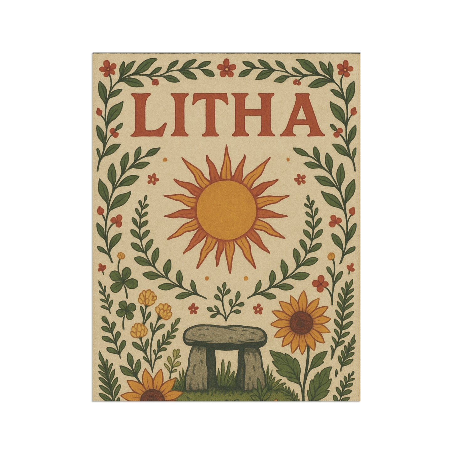 Litha Summer Solstice Banner Sun and Sunflowers Pagan Altar Decor, Sabbat Wall Hanging, Wheel of the Year Wiccan Celebration Art - Divine Mystic Moons