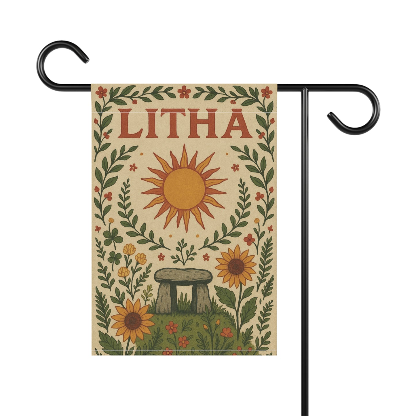 Litha Summer Solstice Banner Sun and Sunflowers Pagan Altar Decor, Sabbat Wall Hanging, Wheel of the Year Wiccan Celebration Art - Divine Mystic Moons