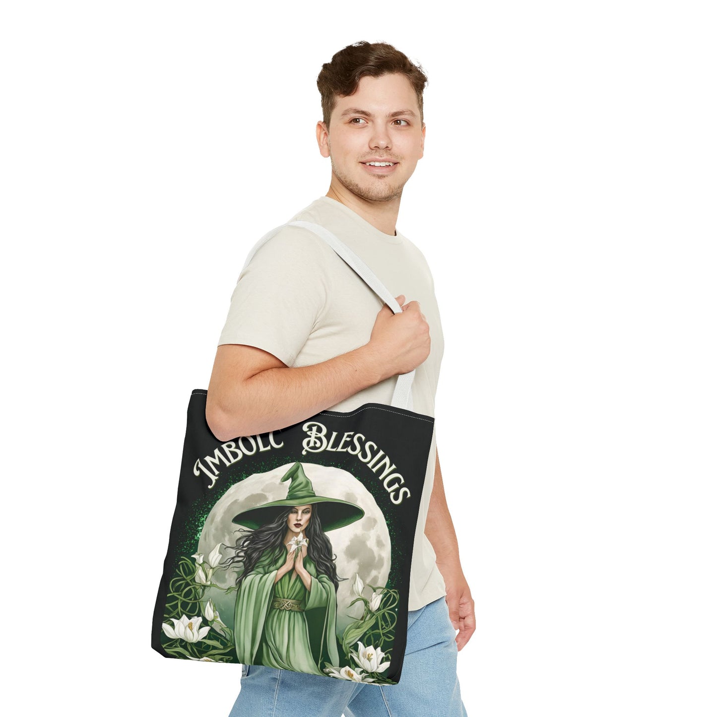 Imbolc Blessings Tote Bag, Wiccan Gift, Witchy Style Bag, Green Witch Shopping Tote, Wheel of the Year, Blessed Be - Divine Mystic Moons