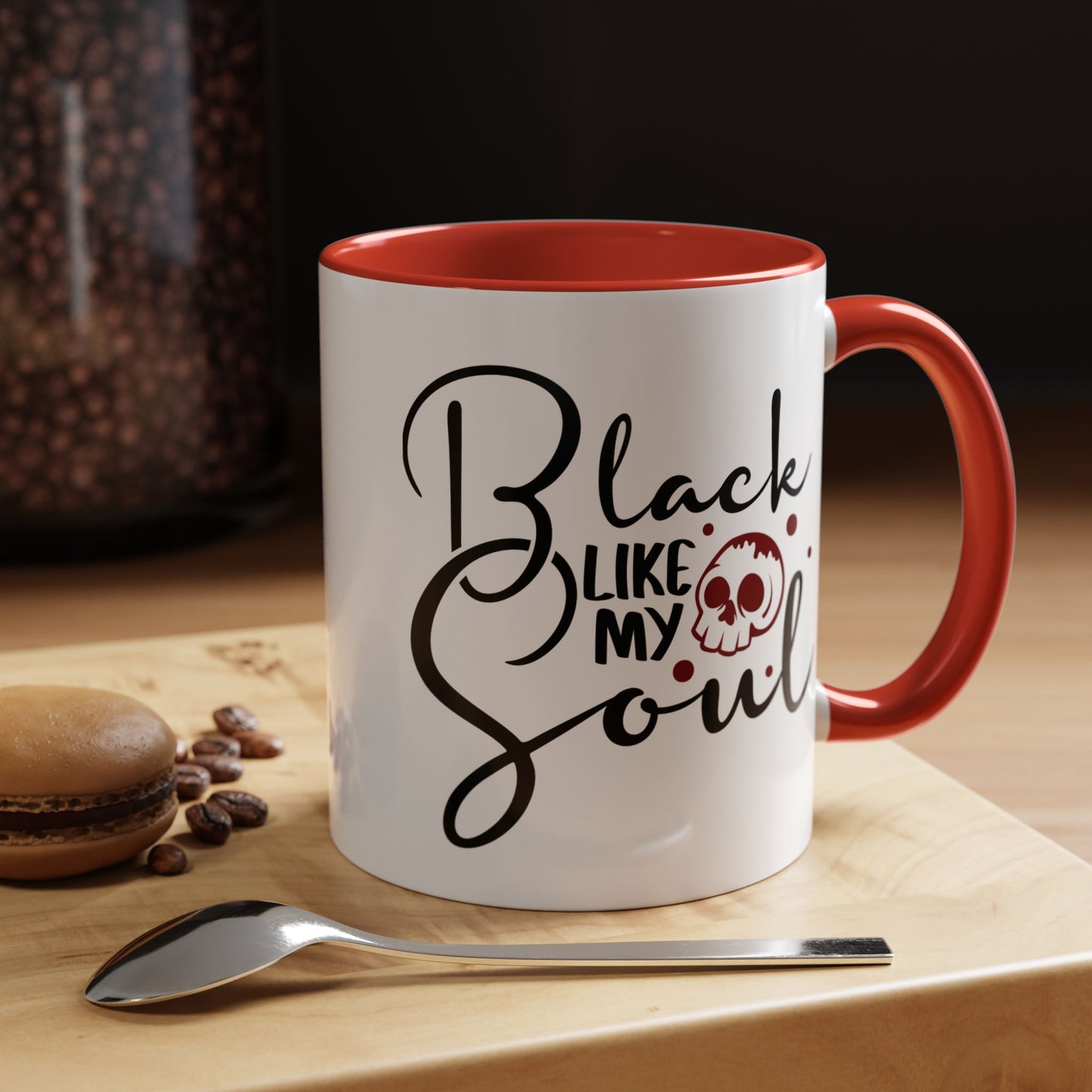 Black Like My Soul Mug – Gothic Coffee Cup, Funny Dark Humor Gift, Pink, Red, or Black Two-Tone Ceramic Mug, Alt Aesthetic Drinkware - Divine Mystic Moons