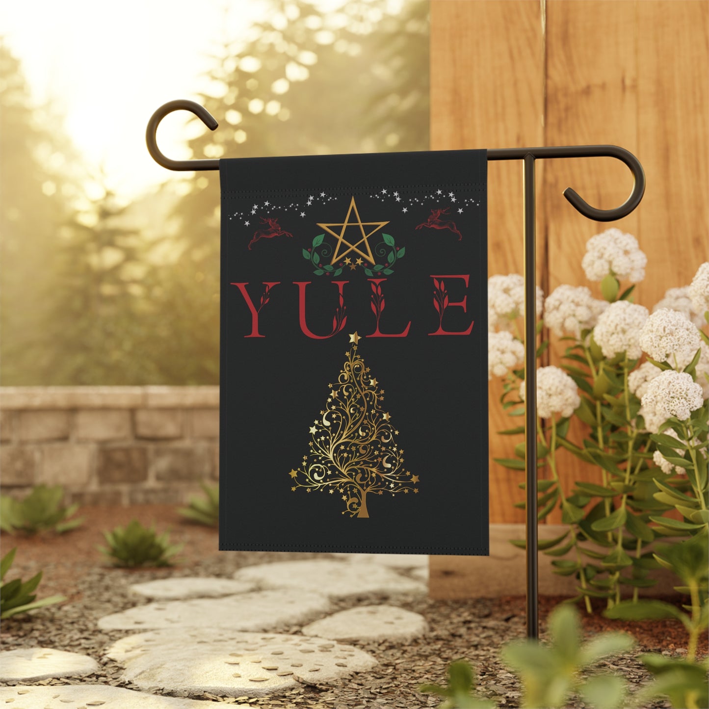 Yule Garden Banner, Elegant Holiday Decor, Christmas Yard Sign, Winter Solstice Decoration, Outdoor Festive Flag
