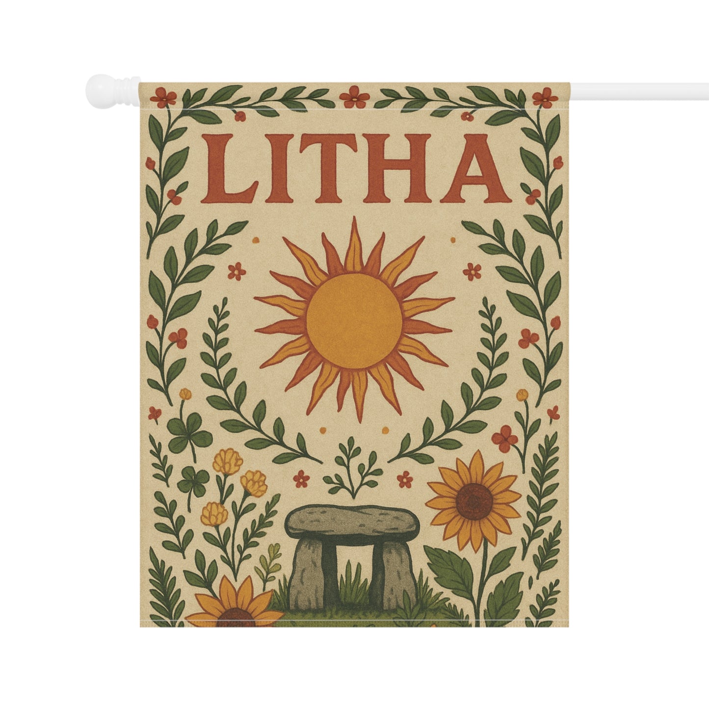 Litha Summer Solstice Banner Sun and Sunflowers Pagan Altar Decor, Sabbat Wall Hanging, Wheel of the Year Wiccan Celebration Art - Divine Mystic Moons
