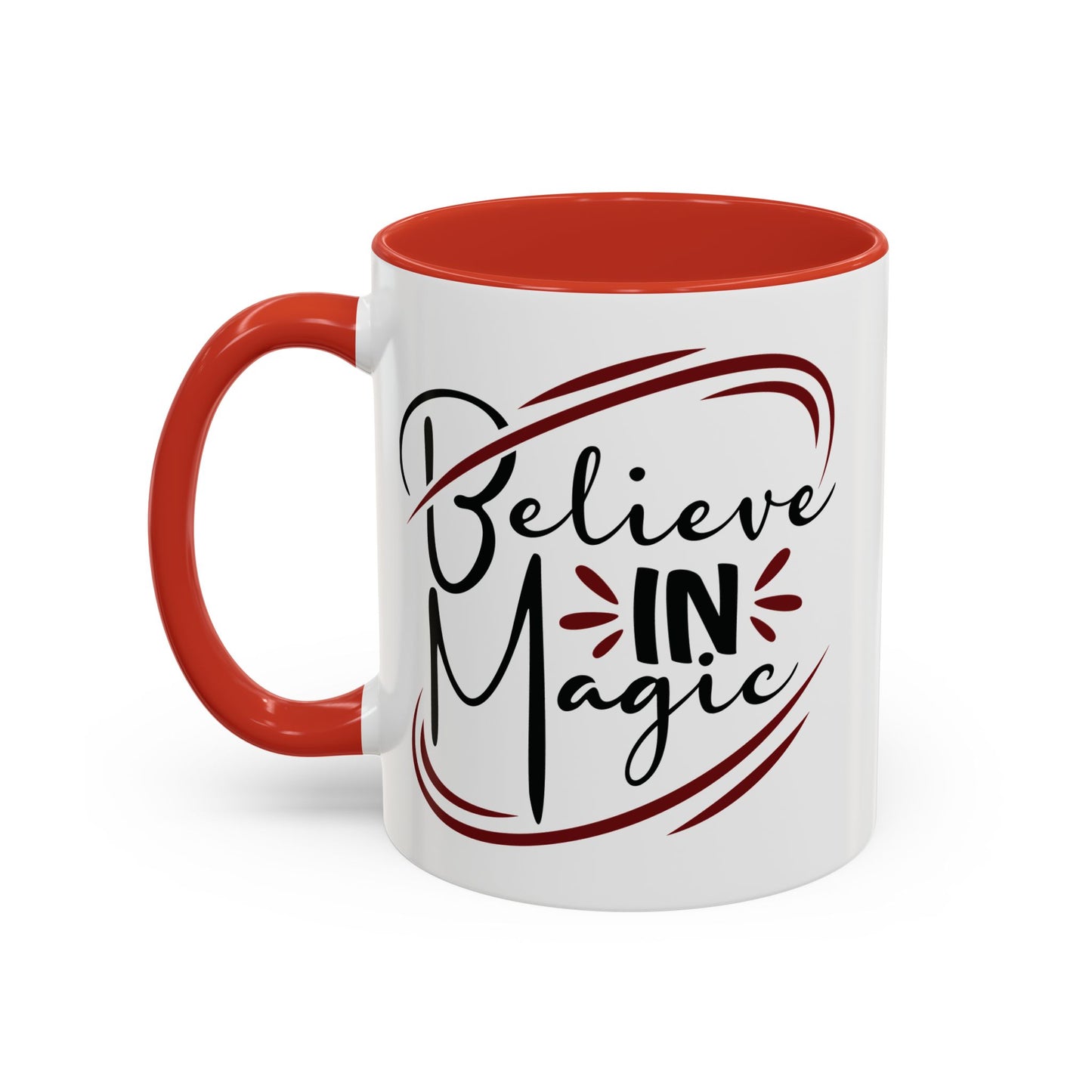Believe in Magic Mug – Mystical Quote Coffee Cup, Witchy Gift for Her, Pink, Red, or Black Two-Tone Mug, Pagan Kitchen Decor