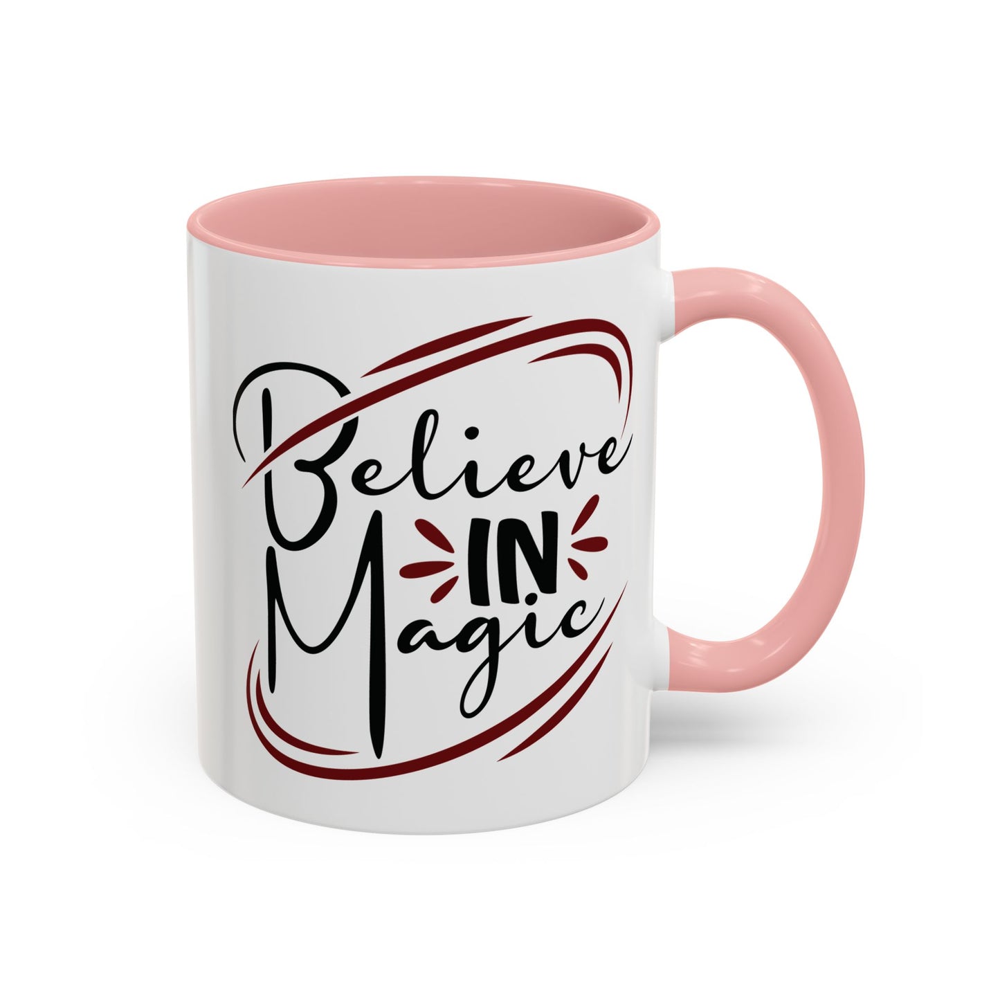 Believe in Magic Mug – Mystical Quote Coffee Cup, Witchy Gift for Her, Pink, Red, or Black Two-Tone Mug, Pagan Kitchen Decor