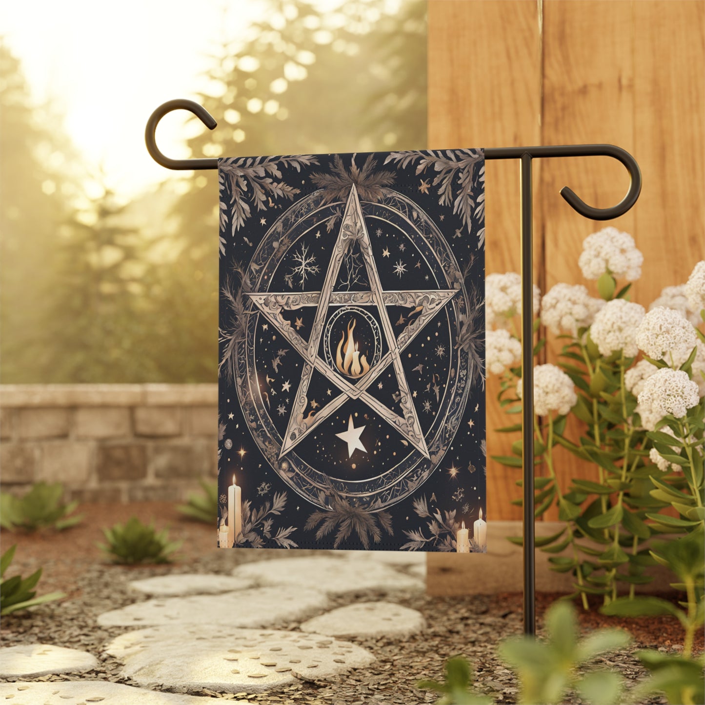 Magical Garden Banner, Enchanted Outdoor Decor, Pagan Home Decoration, Gothic Holiday Decor, Starry Night Garden Flag
