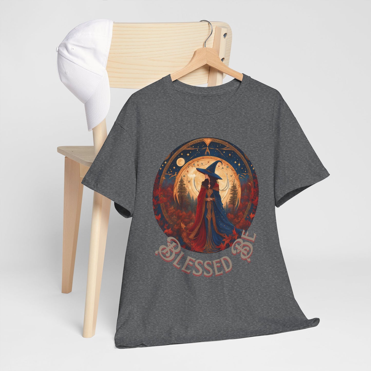 Blessed Be Unisex Heavy Cotton Tee, Witchy Shirt for Pagans, Gifting for Halloween, Casual Wear, Spiritual Apparel, Festival Top - Divine Mystic Moons