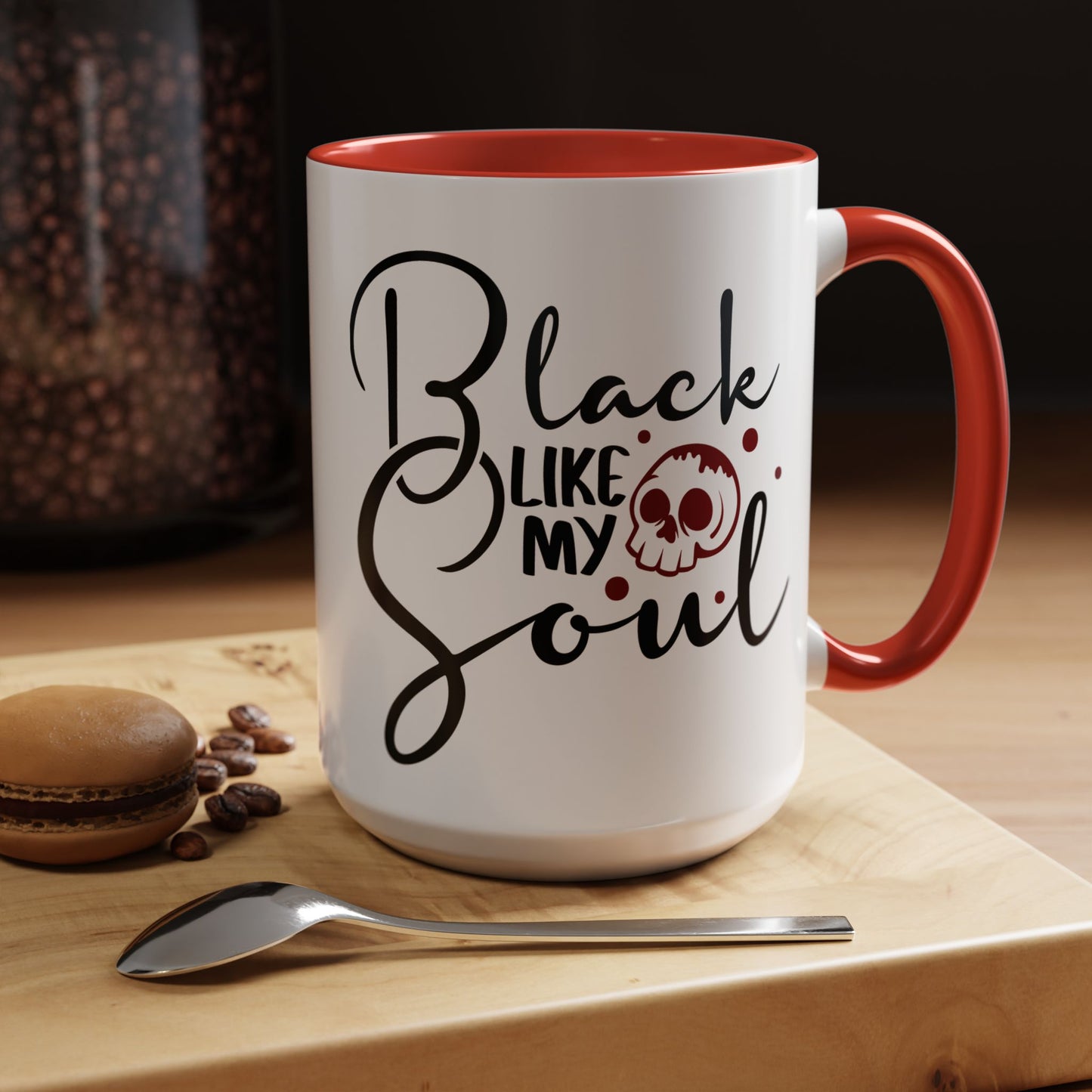 Black Like My Soul Mug – Gothic Coffee Cup, Funny Dark Humor Gift, Pink, Red, or Black Two-Tone Ceramic Mug, Alt Aesthetic Drinkware - Divine Mystic Moons