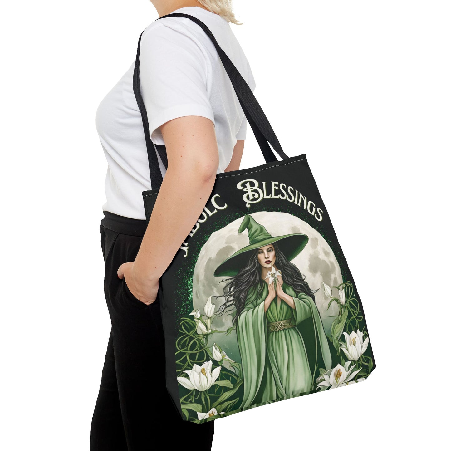 Imbolc Blessings Tote Bag, Wiccan Gift, Witchy Style Bag, Green Witch Shopping Tote, Wheel of the Year, Blessed Be - Divine Mystic Moons