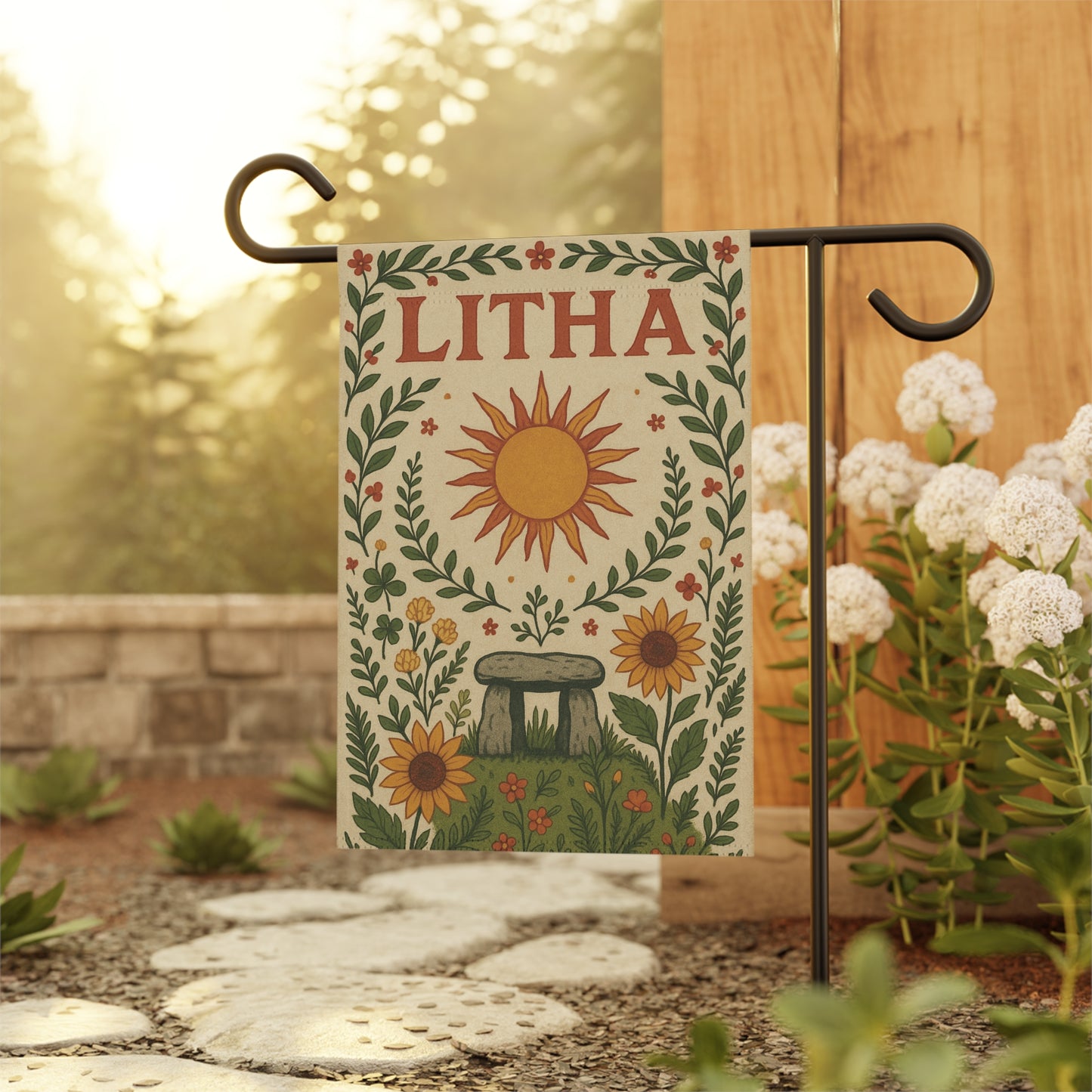 Litha Summer Solstice Banner Sun and Sunflowers Pagan Altar Decor, Sabbat Wall Hanging, Wheel of the Year Wiccan Celebration Art - Divine Mystic Moons
