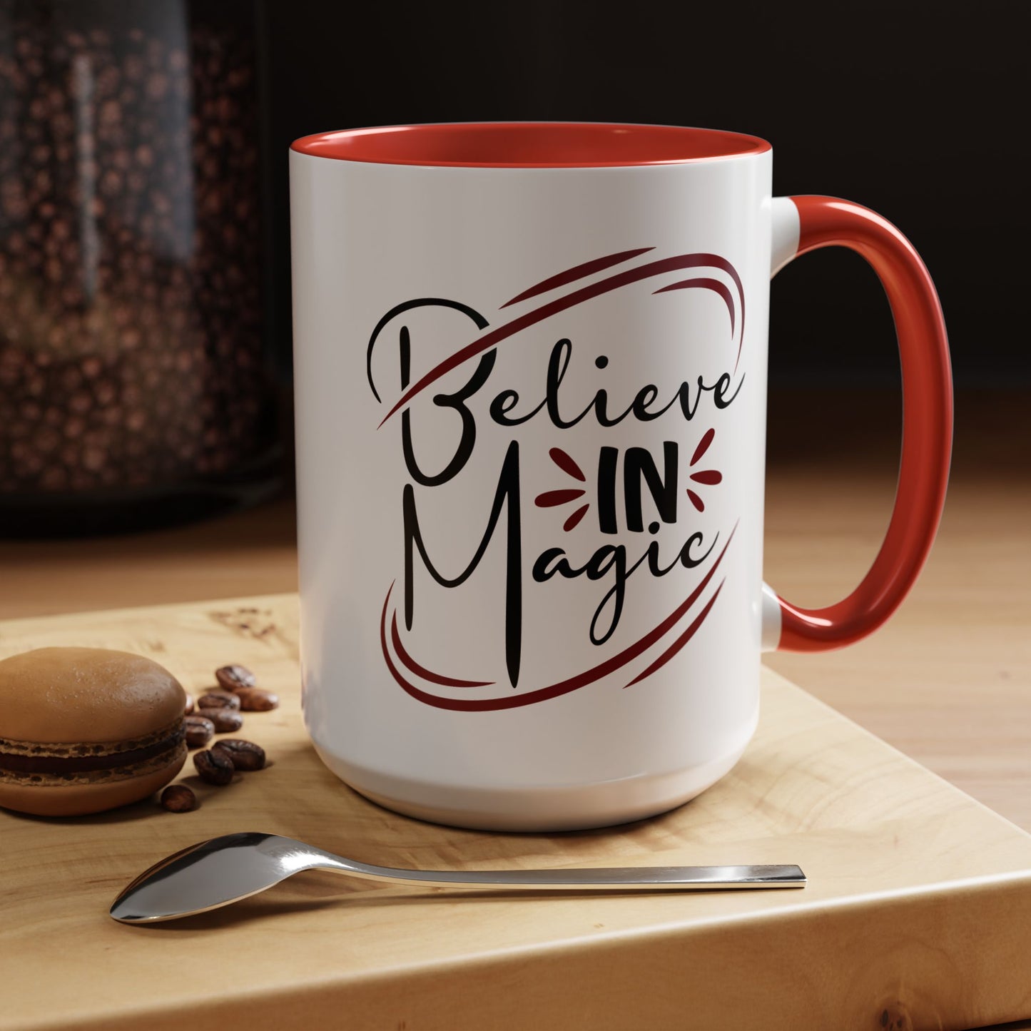 Believe in Magic Mug – Mystical Quote Coffee Cup, Witchy Gift for Her, Pink, Red, or Black Two-Tone Mug, Pagan Kitchen Decor