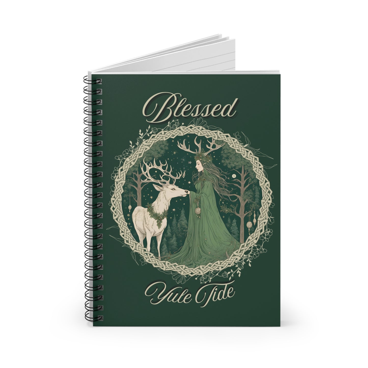 Blessed Yule Tide Notebook – Winter Solstice Journal with Celtic Knot & Forest Goddess, Witchy Yule Grimoire, Pagan Spiral Planner - Divine Mystic Moons