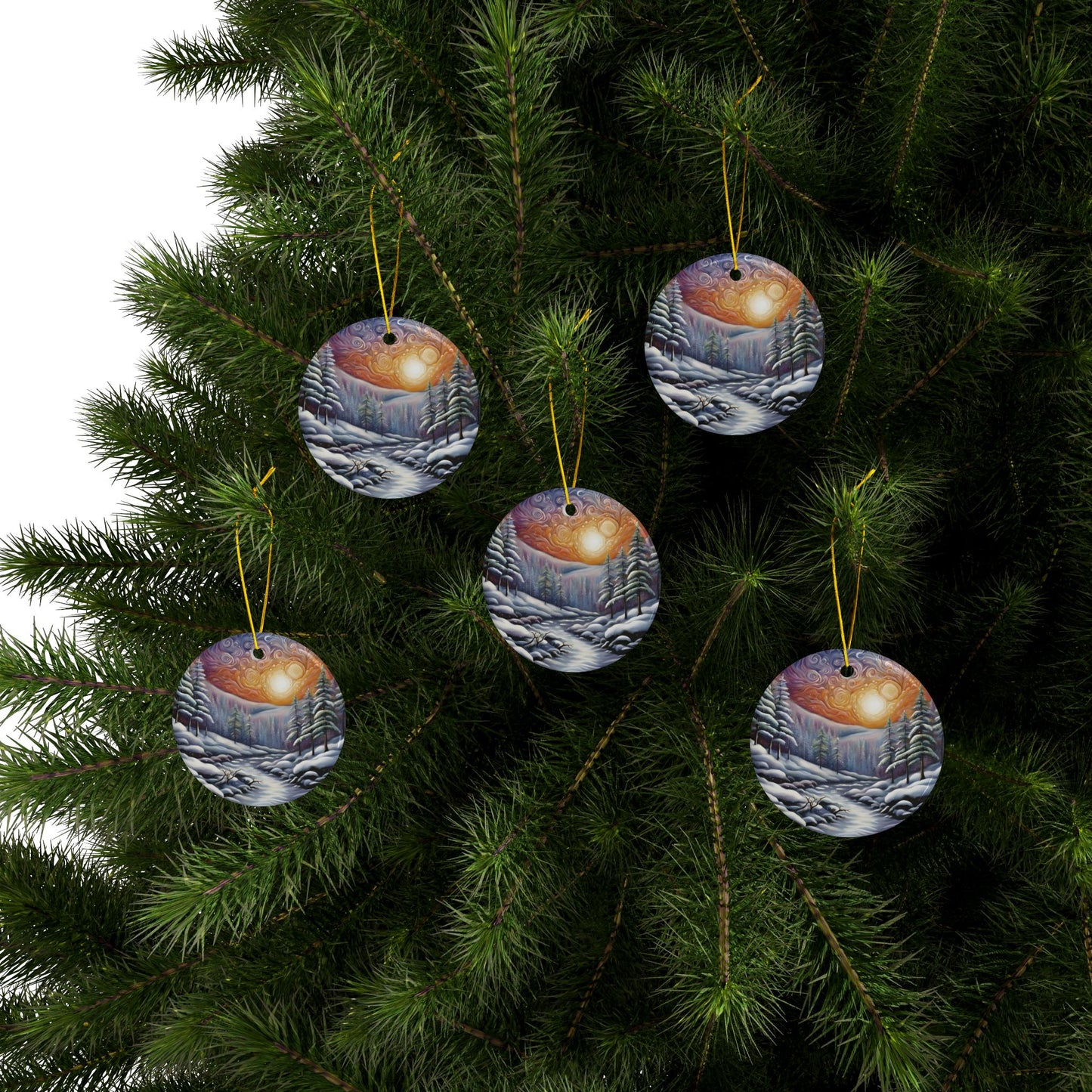 Winter Wonderland Ceramic Ornaments | Beautiful Painted Scene Two-Sided Decor for Christmas, Holiday Gifts, Tree Decorations - Divine Mystic Moons