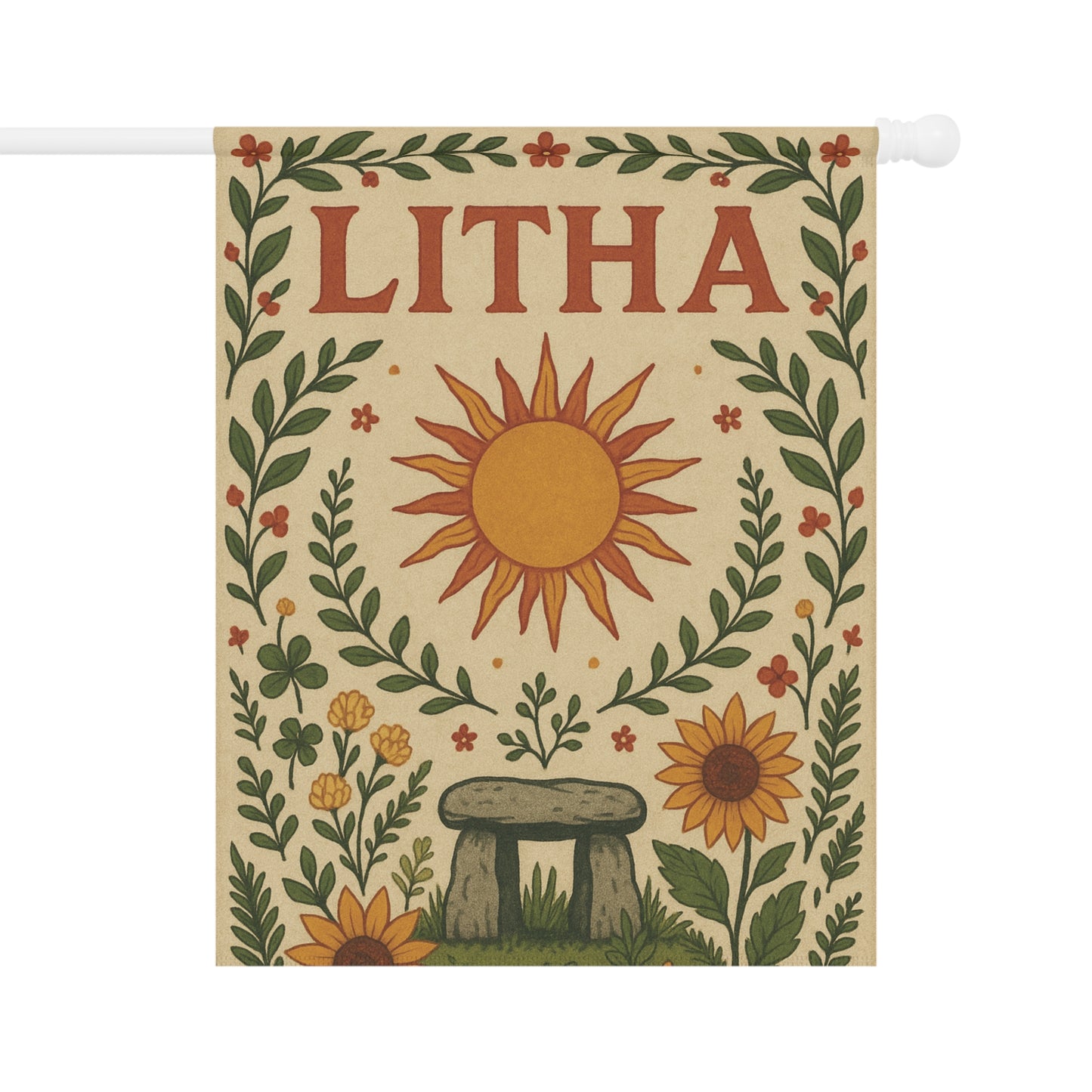 Litha Summer Solstice Banner Sun and Sunflowers Pagan Altar Decor, Sabbat Wall Hanging, Wheel of the Year Wiccan Celebration Art - Divine Mystic Moons