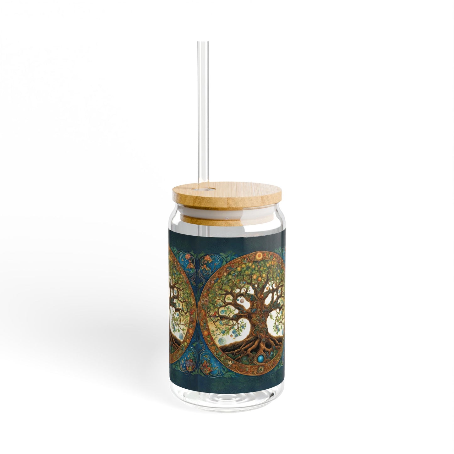Tree of Life Sipper Glass, 16oz - with Bamboo Lid & Straw Nature Lover Gift, Eco-Friendly Wine Cup, Spiritual Drinking Vessel, Boho Home