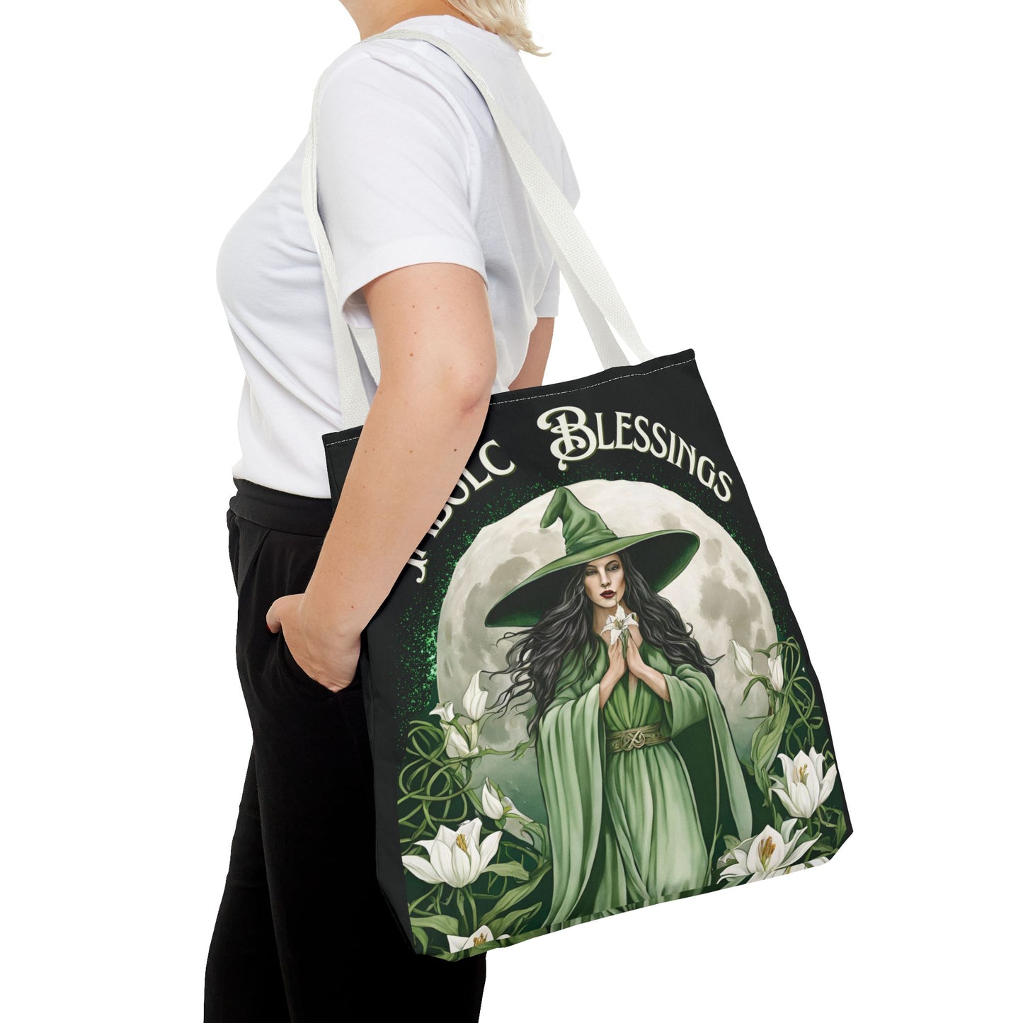 Imbolc Blessings Tote Bag, Wiccan Gift, Witchy Style Bag, Green Witch Shopping Tote, Wheel of the Year, Blessed Be - Divine Mystic Moons