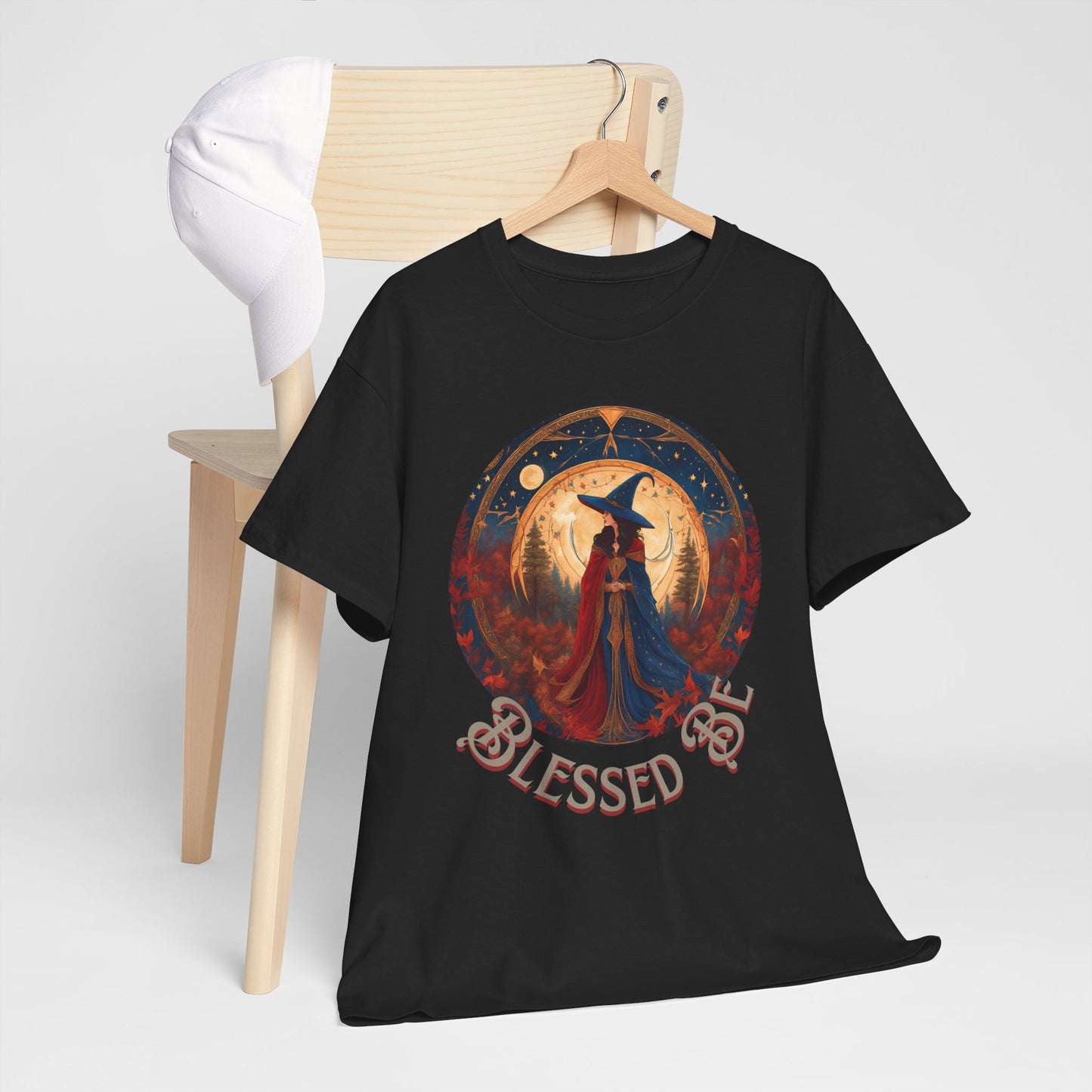 Blessed Be Unisex Heavy Cotton Tee, Witchy Shirt for Pagans, Gifting for Halloween, Casual Wear, Spiritual Apparel, Festival Top - Divine Mystic Moons