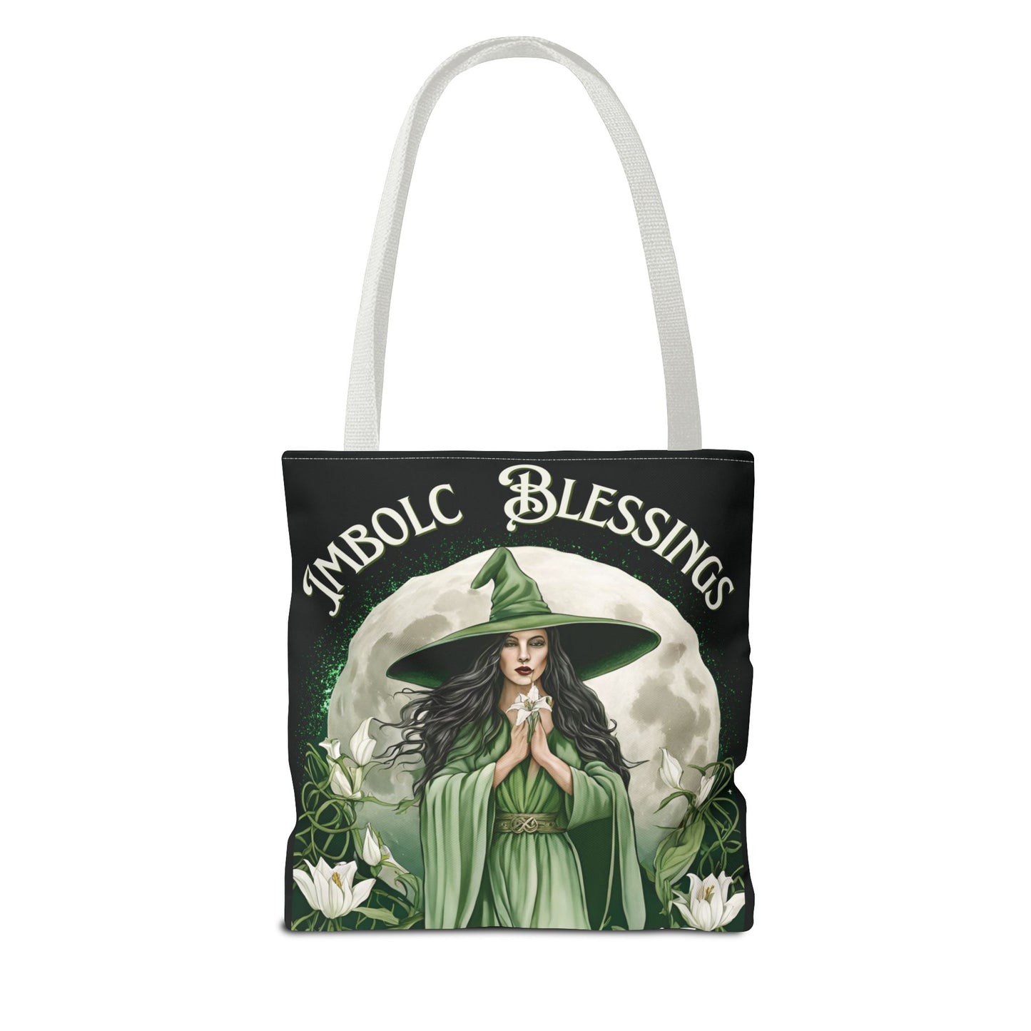 Imbolc Blessings Tote Bag, Wiccan Gift, Witchy Style Bag, Green Witch Shopping Tote, Wheel of the Year, Blessed Be - Divine Mystic Moons
