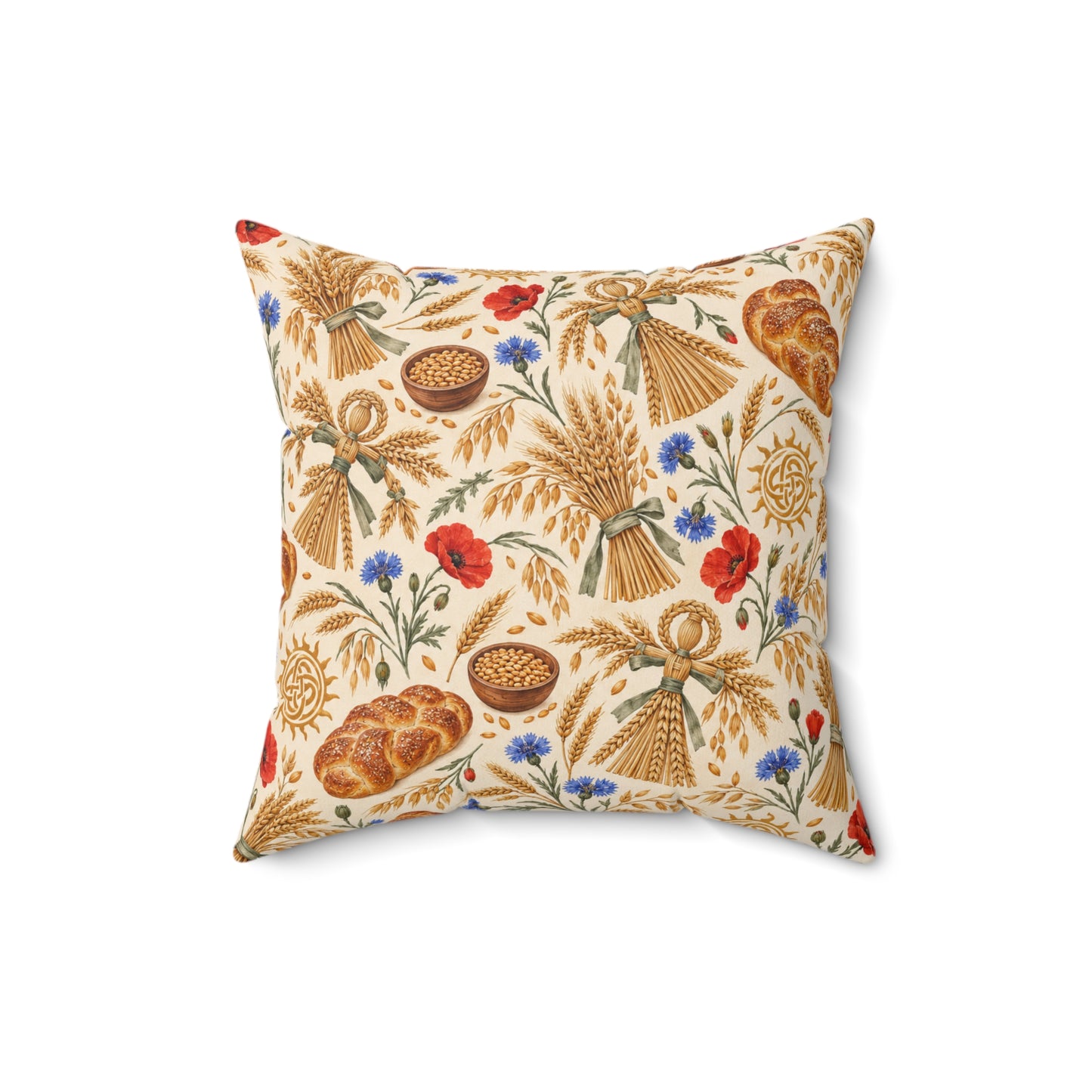 Lughnasadh Wheat & Corn Dolly Faux Suede Pillow – Lammas Harvest Decor