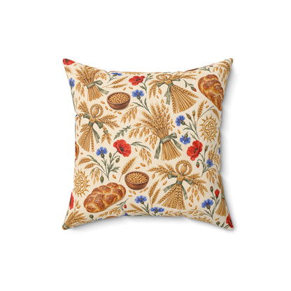 Lughnasadh Wheat & Corn Dolly Faux Suede Pillow – Lammas Harvest Decor