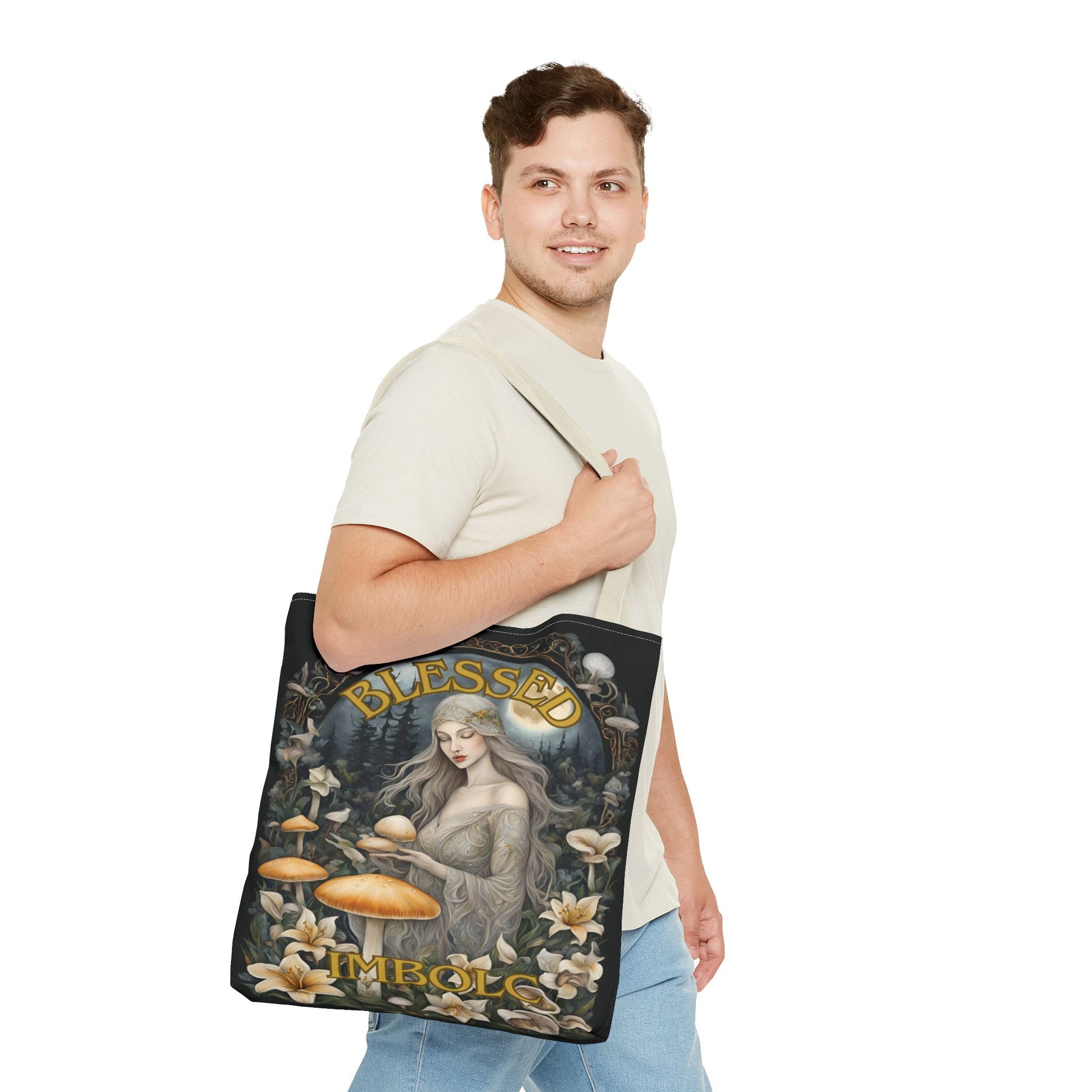 Imbolc Blessed Tote Bag | Witchy Eco-Friendly Carrier, Gardening Bag, Holiday Gift, Spiritual Tote, Adjustable Straps - Divine Mystic Moons