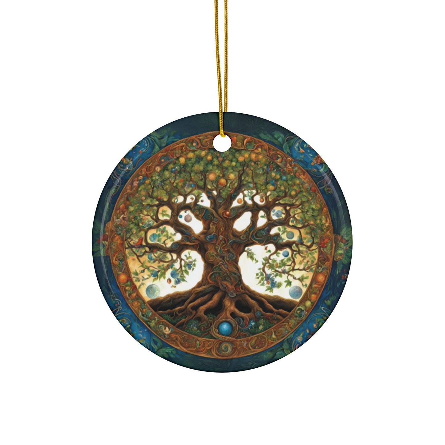 Tree of Life Pagan Wiccan Yule Holiday Decor, Ceramic Ornaments, 2-Side Print, (1pc, 3pcs, 5pcs, 10pcs) - Tree Hanging Ornaments, - Divine Mystic Moons