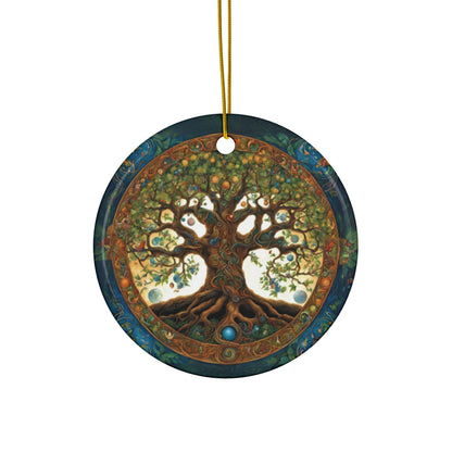 Tree of Life Pagan Wiccan Yule Holiday Decor, Ceramic Ornaments, 2-Side Print, (1pc, 3pcs, 5pcs, 10pcs) - Tree Hanging Ornaments, - Divine Mystic Moons
