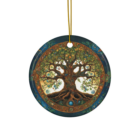 Tree of Life Pagan Wiccan Yule Holiday Decor, Ceramic Ornaments, 2-Side Print, (1pc, 3pcs, 5pcs, 10pcs) - Tree Hanging Ornaments, - Divine Mystic Moons
