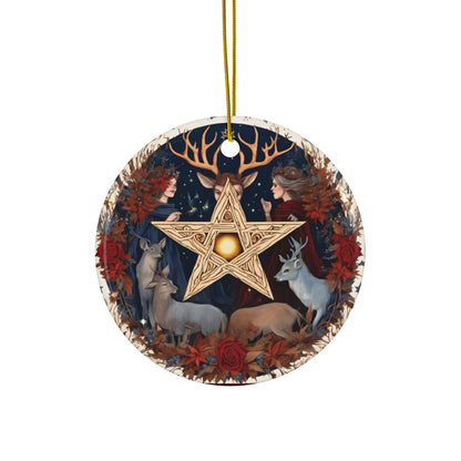 Golden Pentagram & Autumn Woodland Gathering Ornament