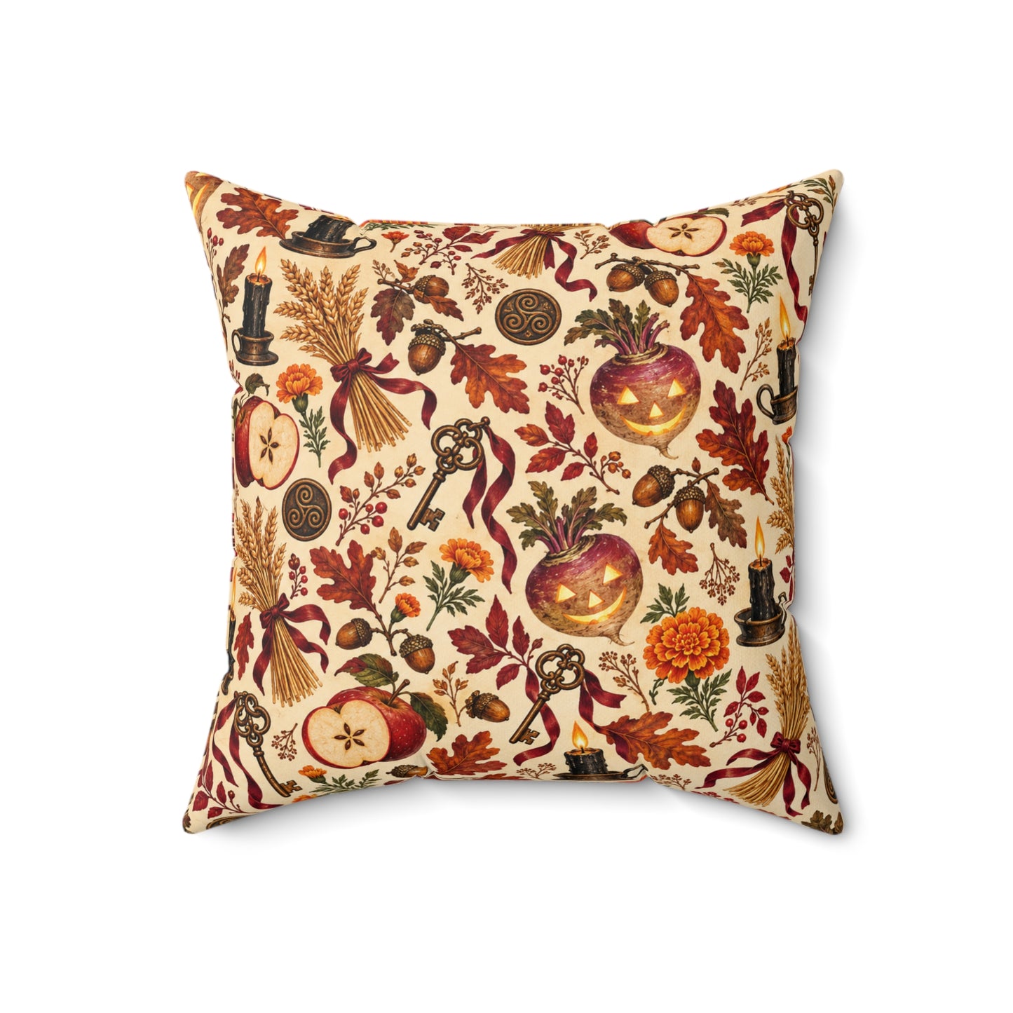 Samhain Turnip Lantern Faux Suede Pillow – Witchy Autumn Harvest Decor