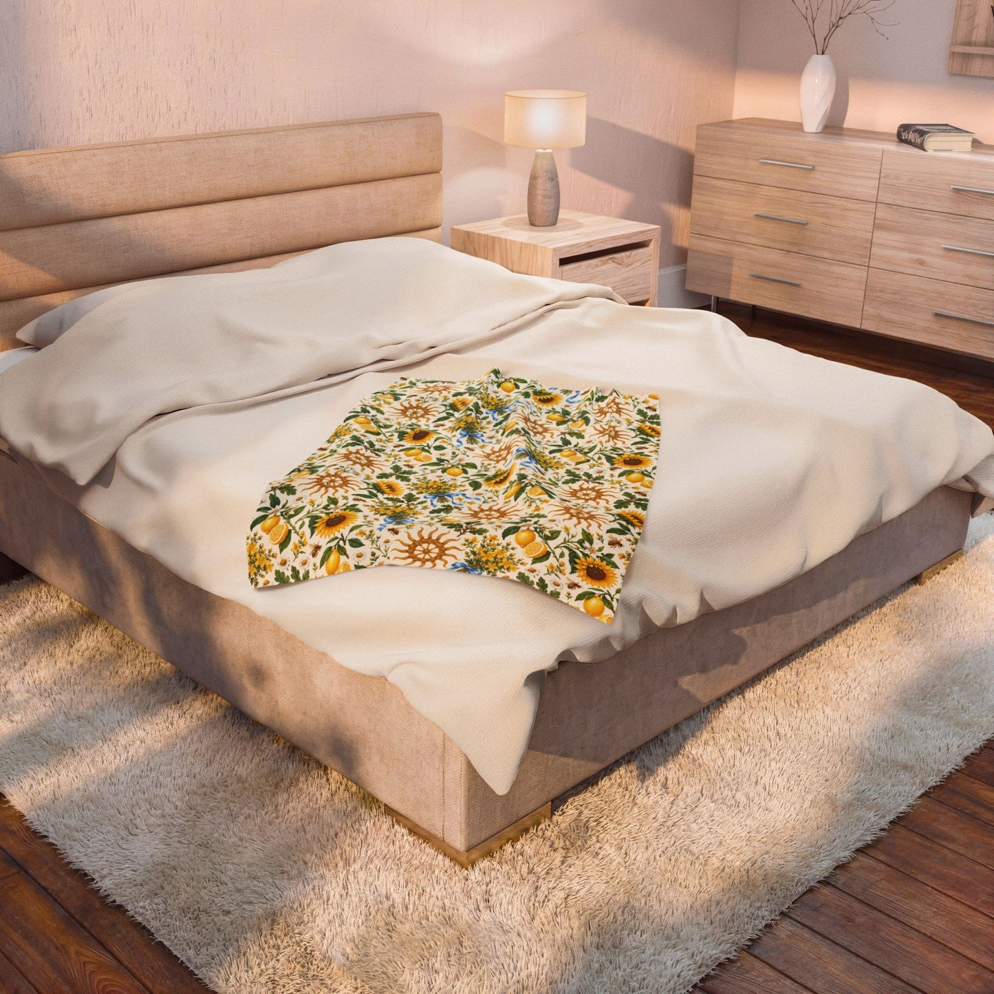 Litha Sunflower & Lemon Velveteen Plush Throw | Lightweight Summer Solstice Blanket