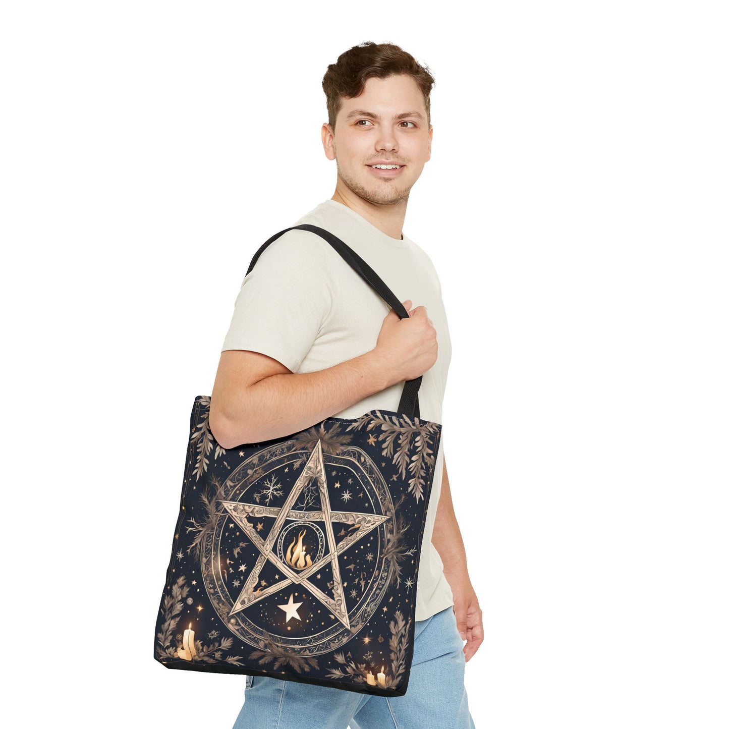 Mystical Pentagram Tote Bag, Witchy Accessories, Esoteric Gifts, Pagan Tote, Bohemian Style, Everyday Carryall - Divine Mystic Moons