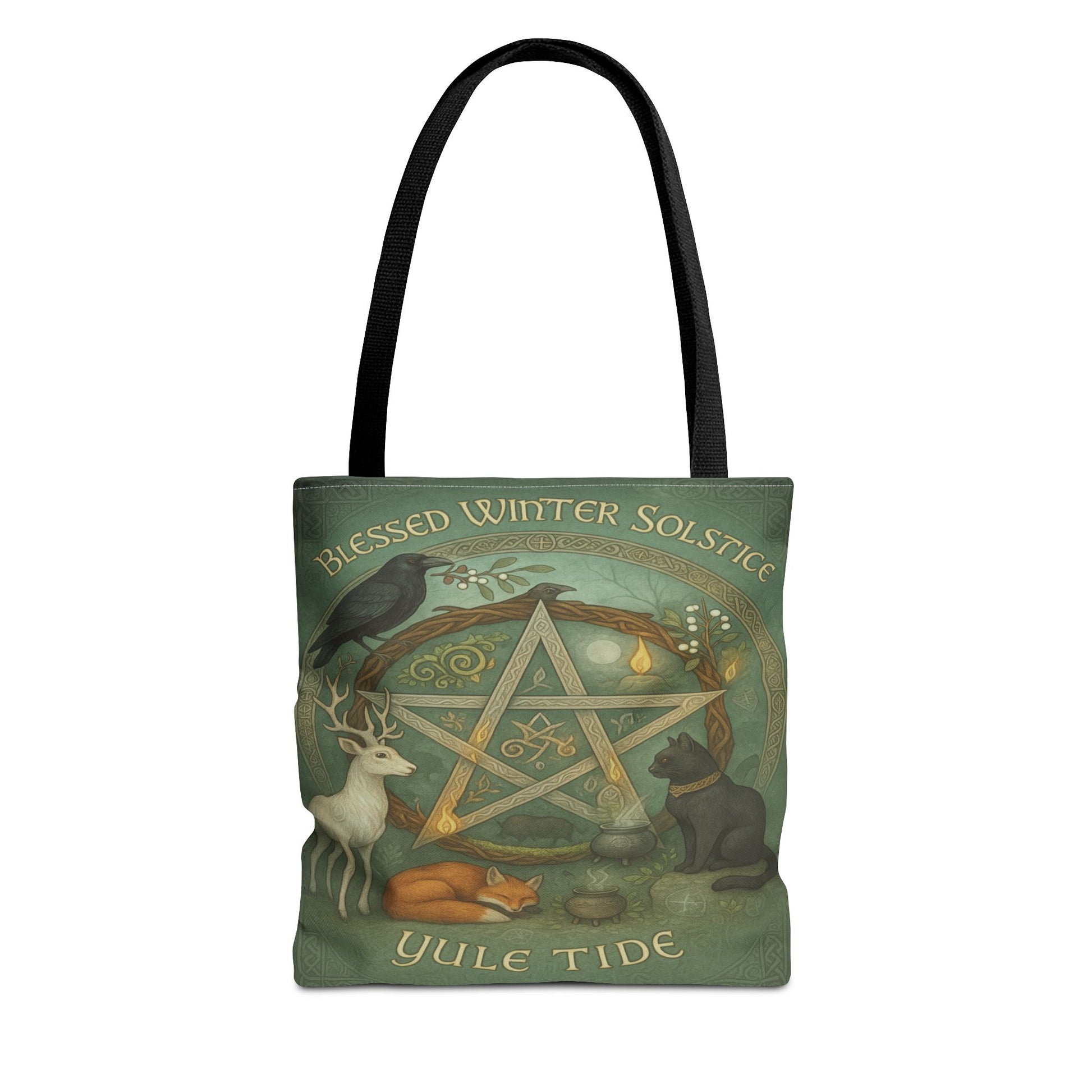 Blessed Winter Solstice Tote Bag – Yule Tide Pentacle Forest Animal Bag, Pagan Witch Gift, Celtic Wiccan Yule Sabbat Tote - Divine Mystic Moons