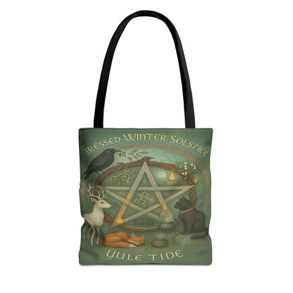 Blessed Winter Solstice Tote Bag – Yule Tide Pentacle Forest Animal Bag, Pagan Witch Gift, Celtic Wiccan Yule Sabbat Tote - Divine Mystic Moons