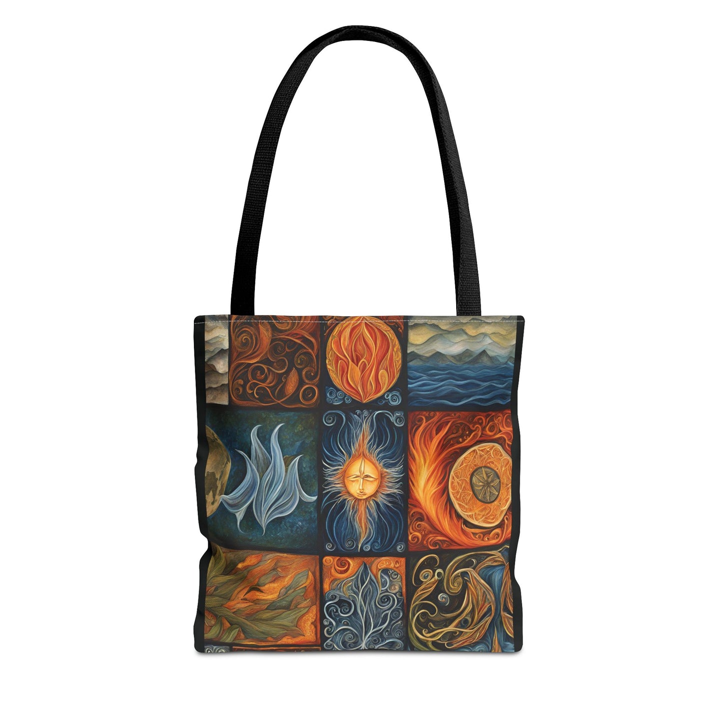 Elemental Tote Bag - Earth Wind Fire Water Design, Eco-Friendly Grocery Bag, Reusable Shopping Tote, Nature Lover Gift, Eco Tote, Elemental - Divine Mystic Moons