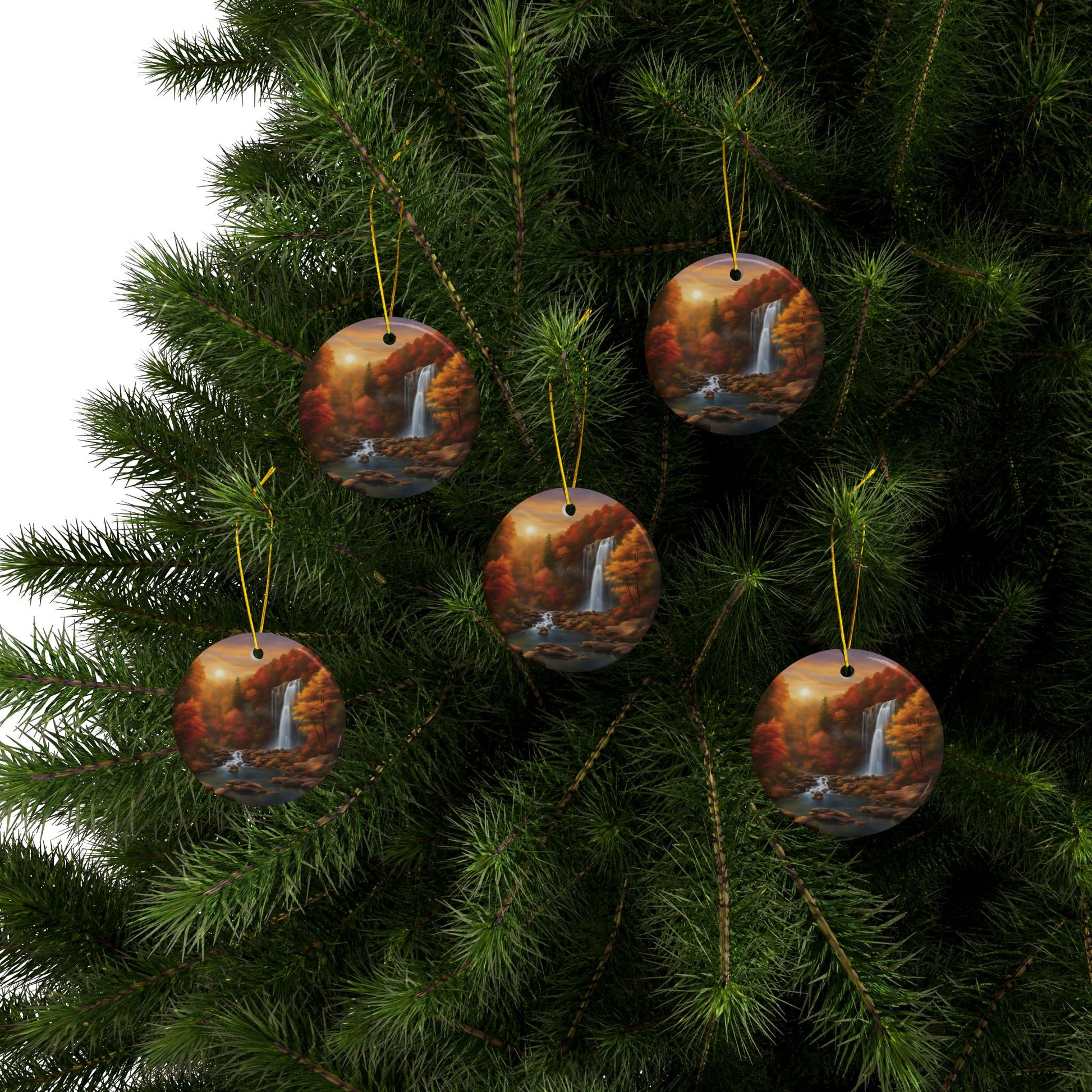 Autumn Landscape Ceramic Ornaments, Cozy Decor for Holidays, Gifts for Nature Lovers, 2-Sided Print, Home & Holiday Ornament - Divine Mystic Moons