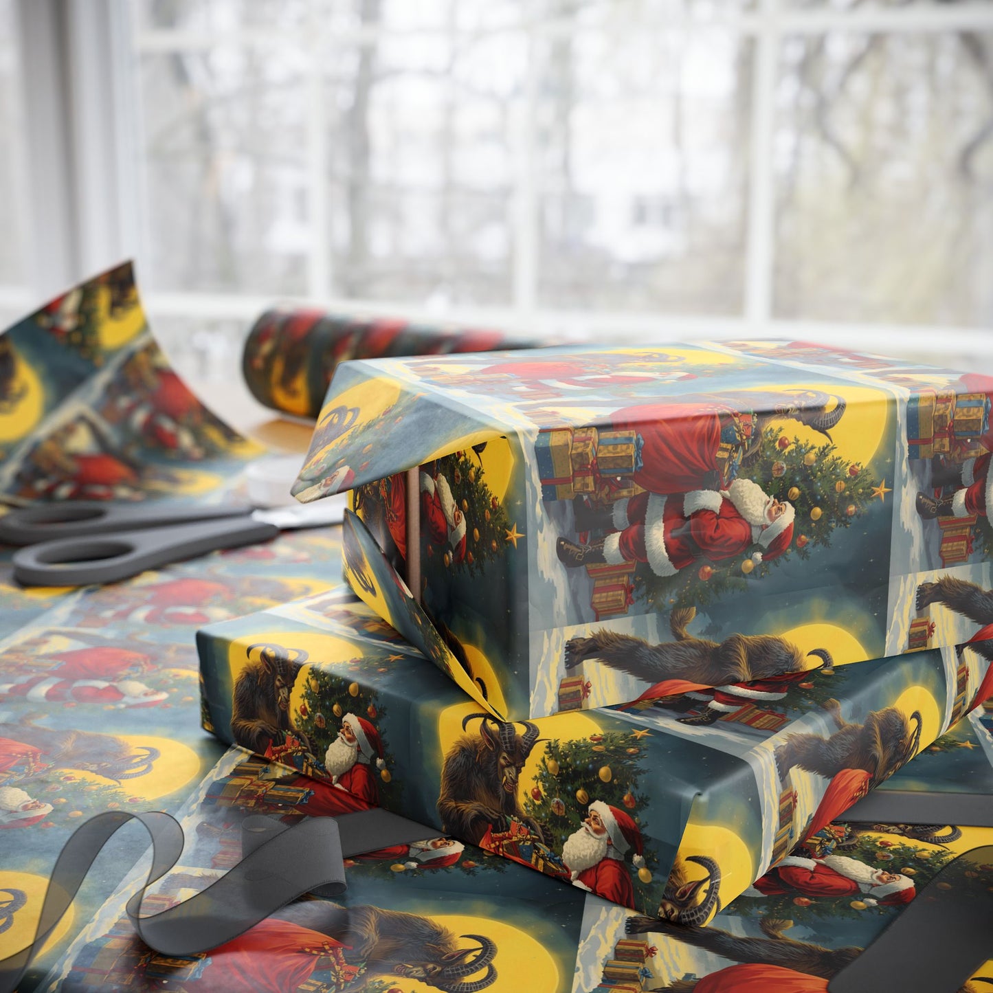 Krampus & Santa Winter Folklore Wrapping Paper