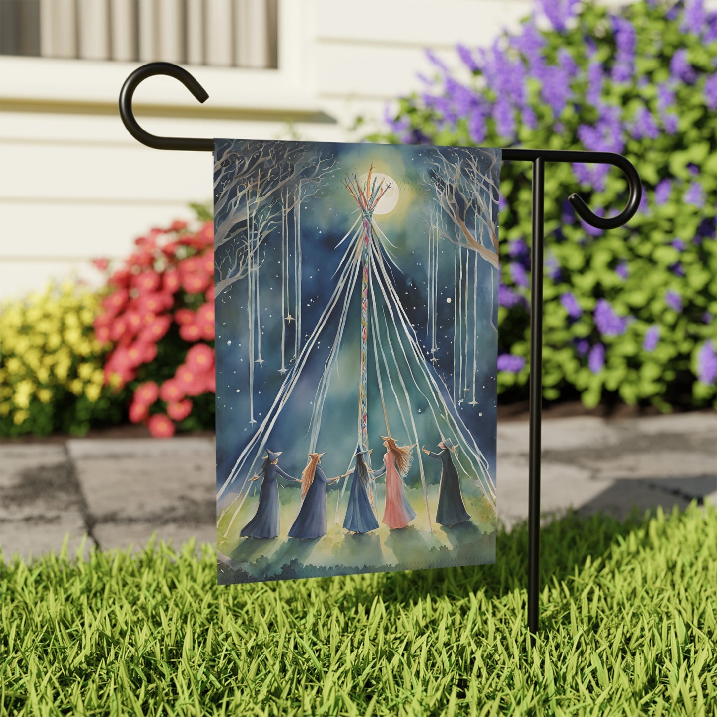 Moonlit Maypole Beltane Garden Flag