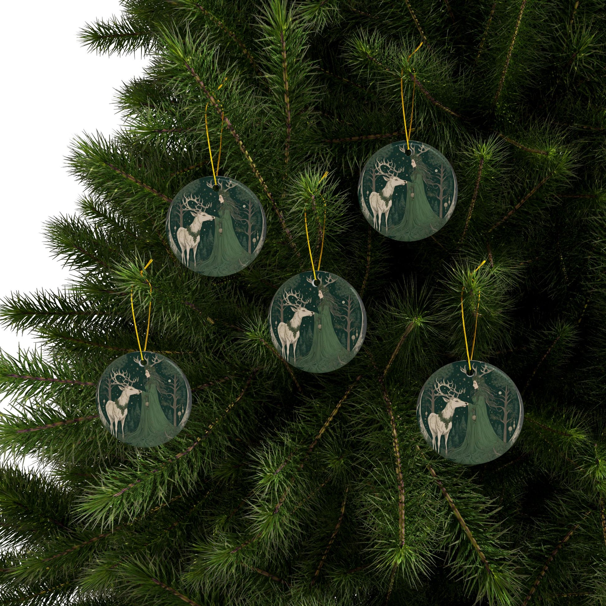 Yule Witch in Earthly Greens, Yule Tree Decor, Holiday Ornament, Pagan Gift, Winter Solstice Decoration, Wiccan - Divine Mystic Moons