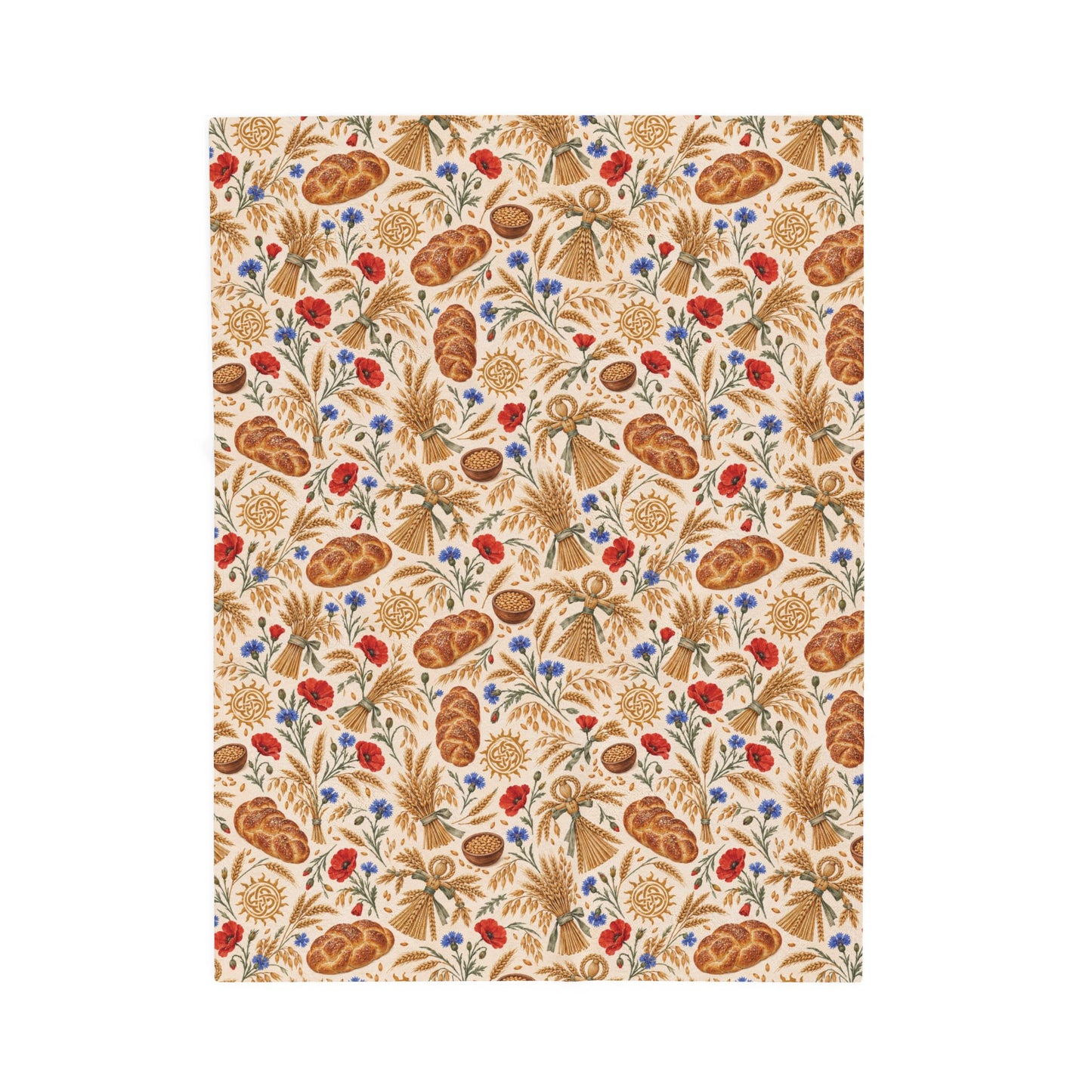 Lughnasadh Wheat & Corn Dolly Velveteen Plush Blanket – Lightweight Lammas Harvest Throw