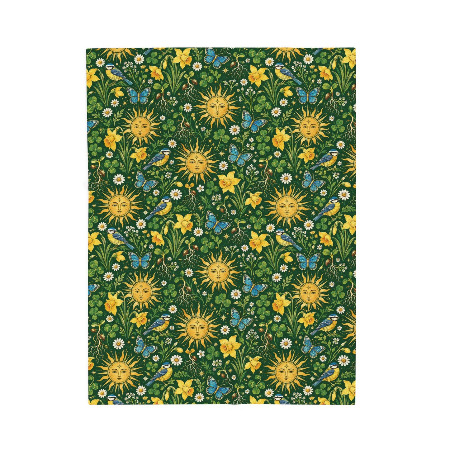 Ostara Sun & Daffodil Velveteen Plush Blanket – Lightweight Green Witch Spring Throw