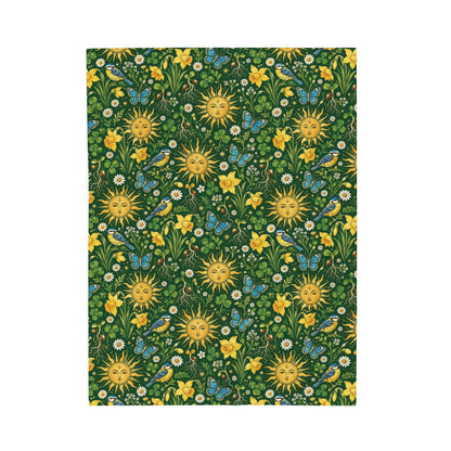 Ostara Sun & Daffodil Velveteen Plush Blanket – Lightweight Green Witch Spring Throw