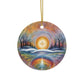 Abstract Winter Scene Ceramic Ornaments - 2-Sided Winter Spiritual Landscape, Tree Ornament, Holiday Decor, Home Decoration - Divine Mystic Moons