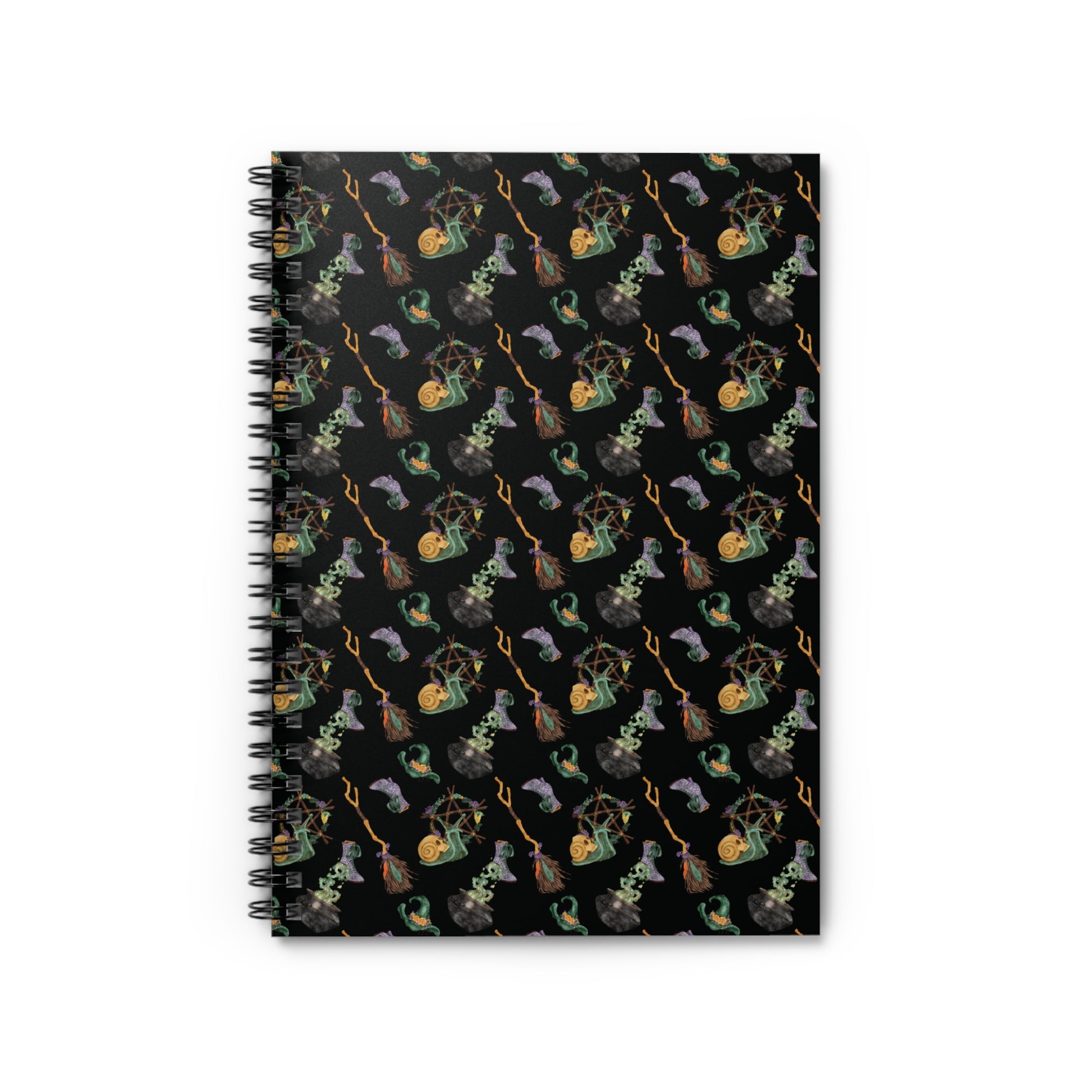 Witch Notebook, Halloween Journal, Spiral Notebook for Witches, Goth Stationery, Ruled Line Notebook, Broomsticks and Skulls Notebook - Divine Mystic Moons