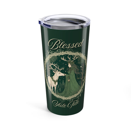 Blessed Yule Tide, Green Witch Gift, 20oz Cup, Nature Lover Mug, Pagan Drinkware, Wiccan Decor, Forest Buck Design